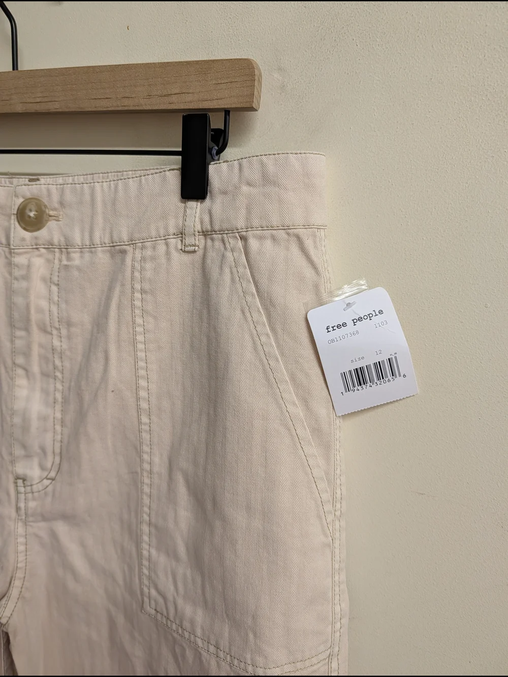 Free People Cream Striped High-Rise Wide Leg Carpenter Pants Size 12